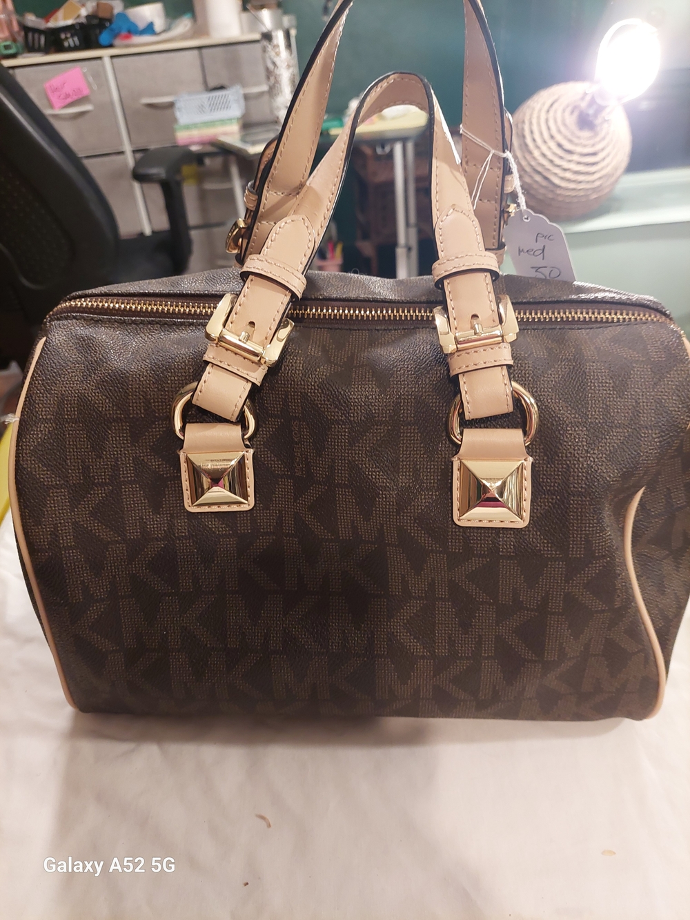 Michael Kors Grayson Satchel with Beige Trim